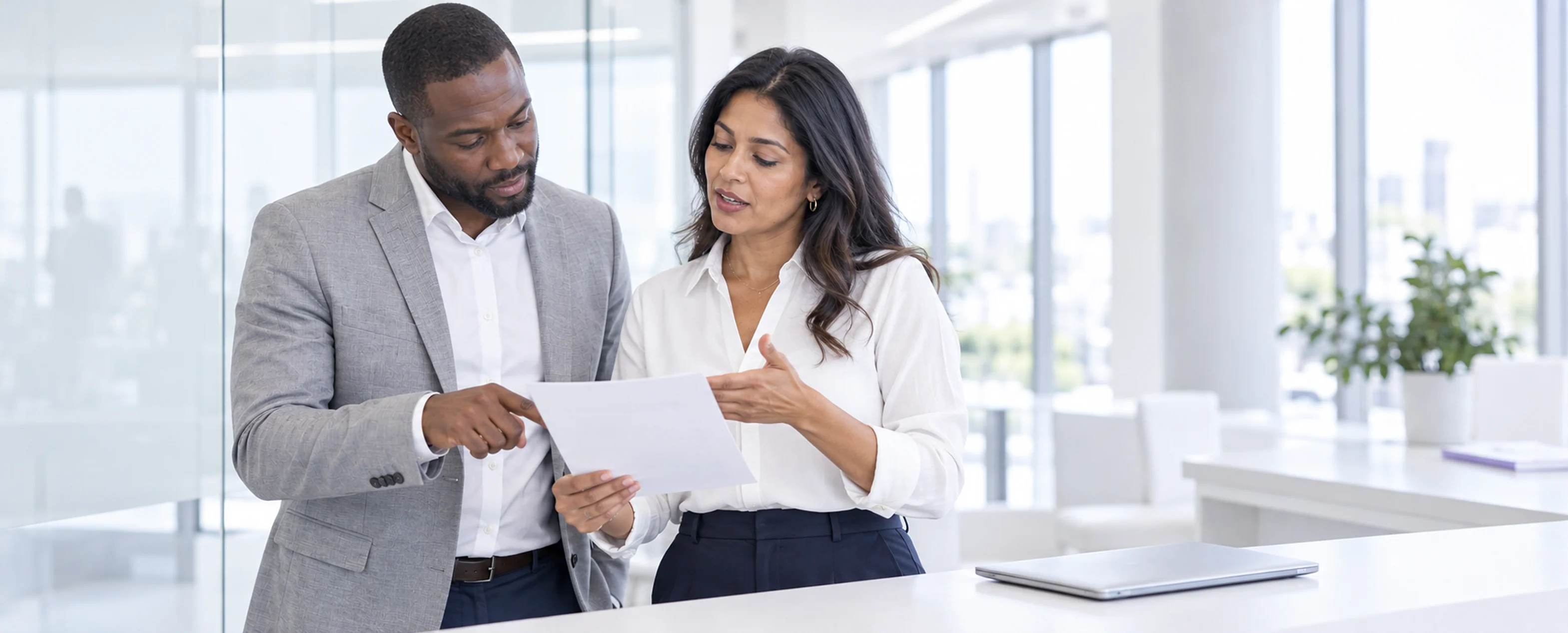 Bank staff talking through a portfolio review