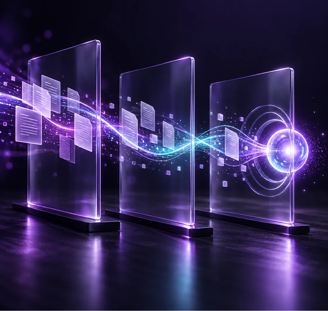 A hand cupping a spray of light, standing for the intelligent layer the operating model runs on